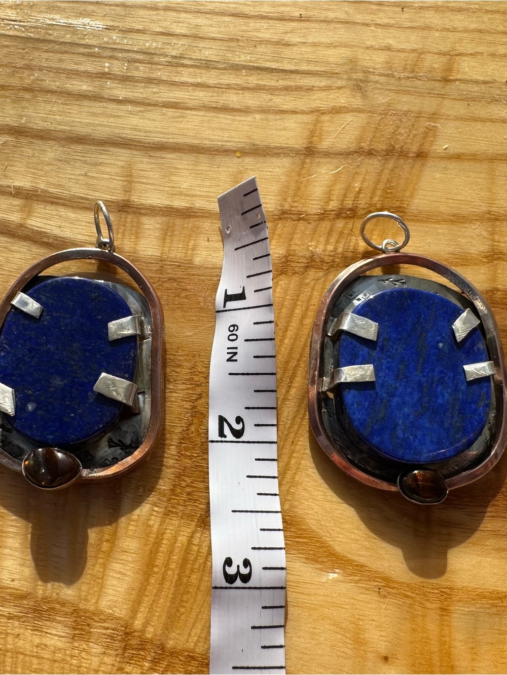 Handmade Sterling Silver Lapis  Oval Pendant Necklace  with Copper - one only